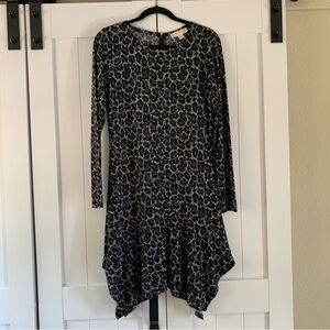 Michael Kors Black White Print Handkerchief Hem Dress Medium